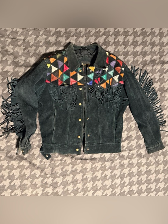 Learsi Jackets & Blazers - Vintage 90s Black Patchwork Leather Fringe Western Cropped Jacket southwestern